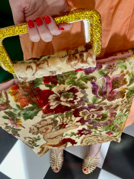Glory luxe tote: Cherub garden + gold glitter
