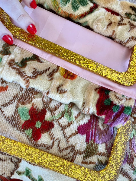 Glory luxe tote: Cherub garden + gold glitter