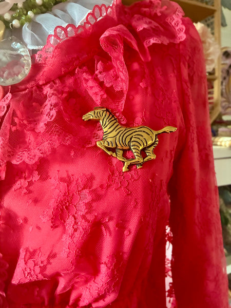 Zebra on the run brooch
