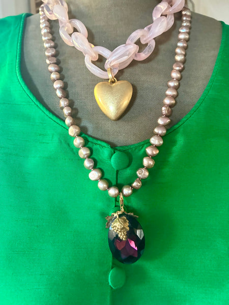 Vintage crystal cabochon grape pendant