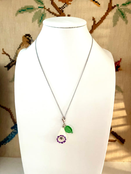 1950s bone, glass & silver pendant necklace