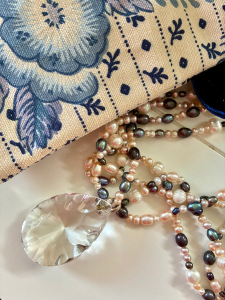 Chandelier: Blue-toned & pearls