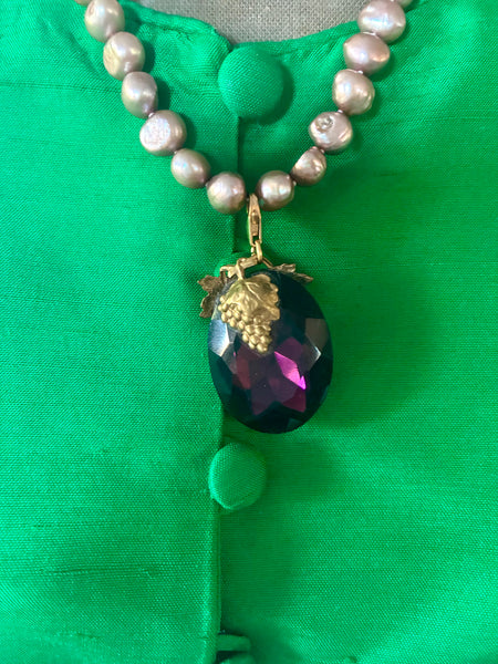 Vintage crystal cabochon grape pendant