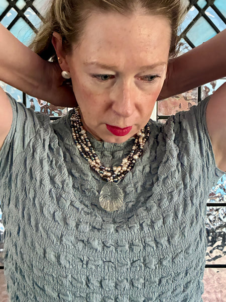 Chandelier: Blue-toned & pearls