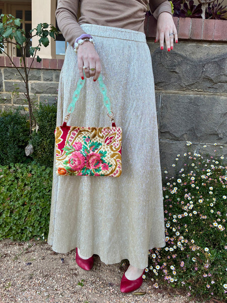Italian velvet: floral + green chain strap
