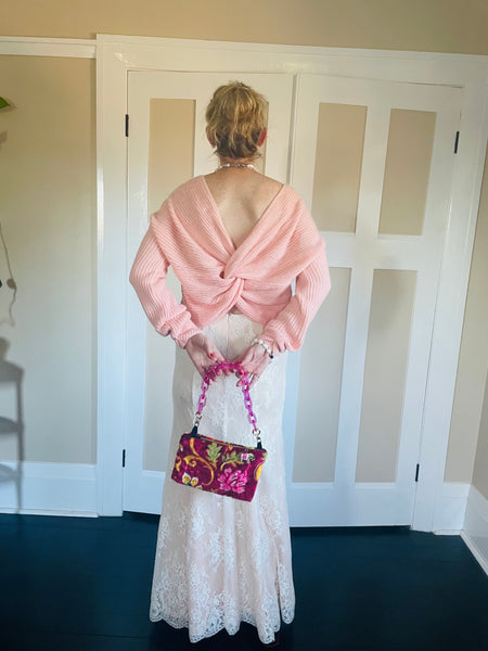 Italian velvet: burgundy floral + pink chain