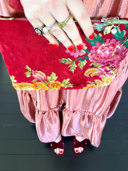 Italian velvet clutch - red berry
